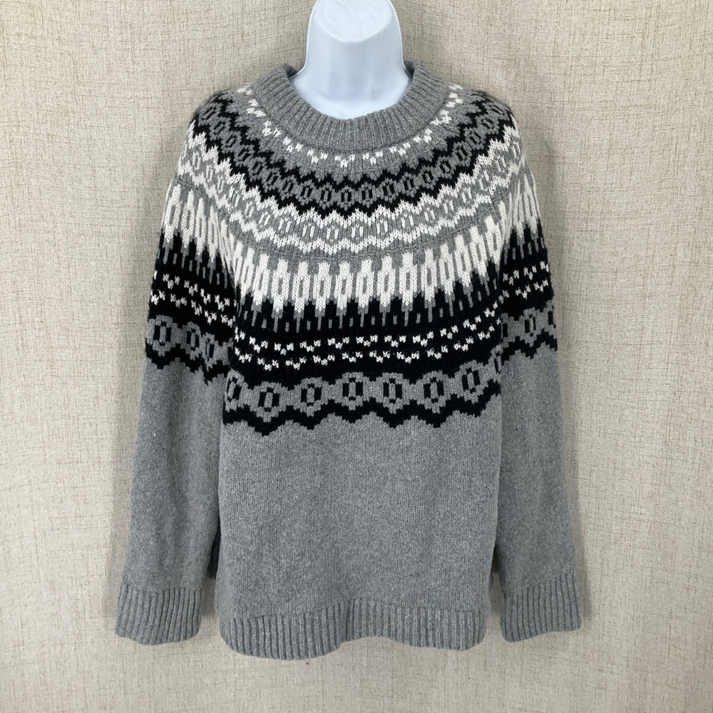 Universal Thread Sweater Womens L Gray Fair Isle Pullover Nordic Ski Cozy NEW
